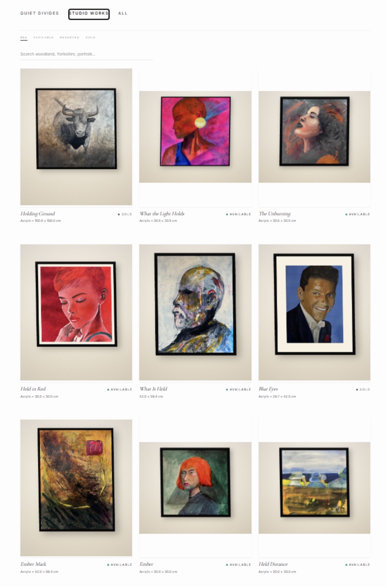 Artist portfolio gallery generated automatically from artwork records stored in Vault Canvas